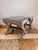 Stylish pair of early 2000s X-base benches upholstered in gray faux crocodile textured fabric. Each bench has a tailored...