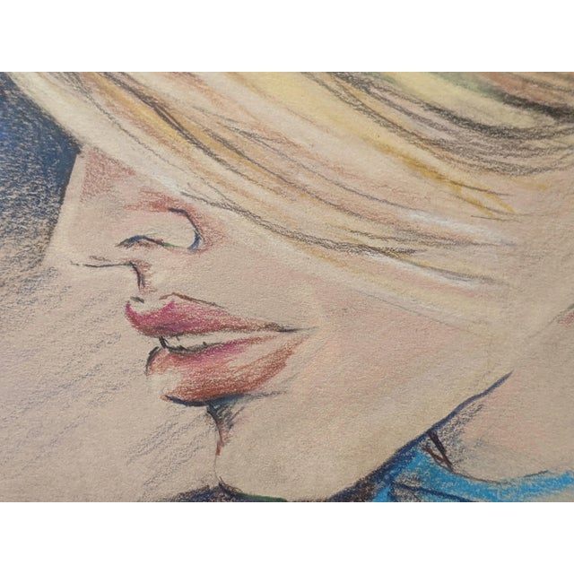 Contemporary Vintage 1980s Modern Pastel Portrait Signed For Sale - Image 3 of 10