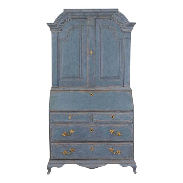 17th Century Blue Scandinavian Bureau with Original Hardware For Sale