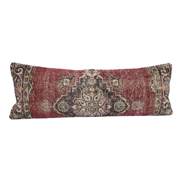 Authentic Handwoven Vintage Lumbar Rug Pillow Cover -16'' X 44'' For Sale