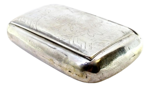 Silver Snuff Box with Engravings and Hinged Lid