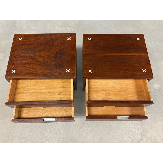 Wood 1960s Refinished American of Martinsville Walnut and Aluminum Nightstands - A Pair For Sale - Image 7 of 11
