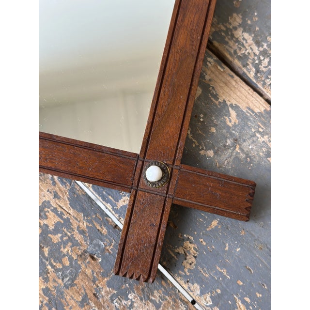 Antique Walnut Cross-Hatch Framed Mirror With Porcelain + Brass Cabochon Details, Circa Early 20th Century For Sale - Image 10 of 13