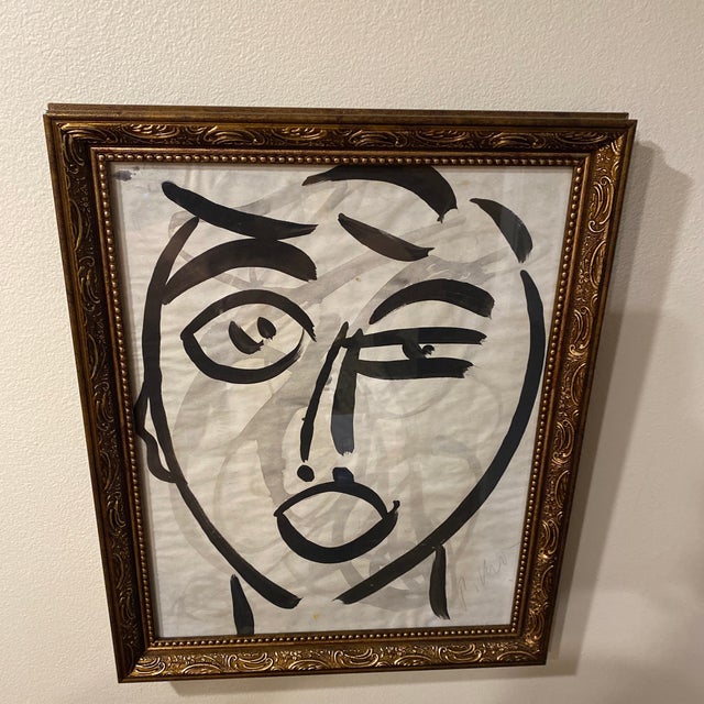 1970s Peter Keil Original Black & White Abstract Portrait Painting, Framed For Sale In Atlanta - Image 6 of 10