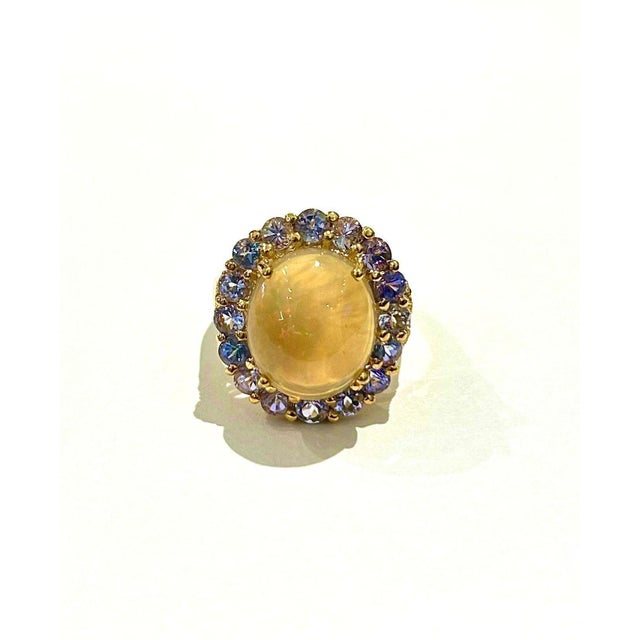 Bochic “Capri” Vintage Honey Opal & Tanzanite Ring — 18K Gold & Silver For Sale - Image 11 of 11