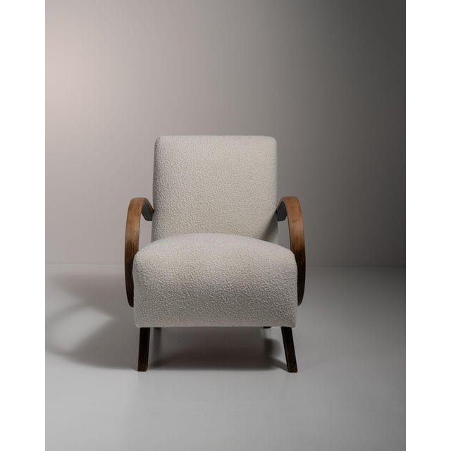 20th Century Czech Republic Warm Ivory Boucle Curved-Arm Lounge Chair For Sale In Greensboro - Image 6 of 11