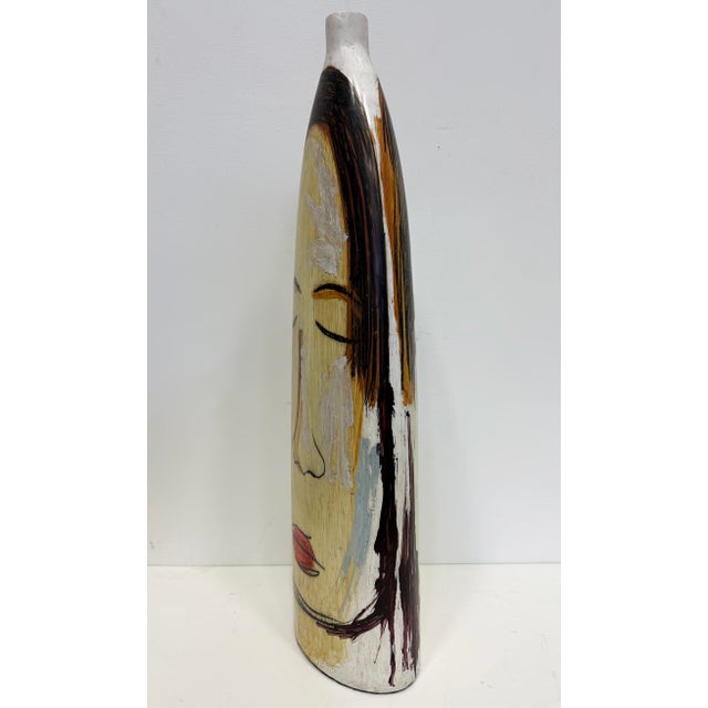 Huge Mexican Artist Yuri Zatarain Face Vase Painted on Both Sides, Oleo Series For Sale - Image 11 of 13