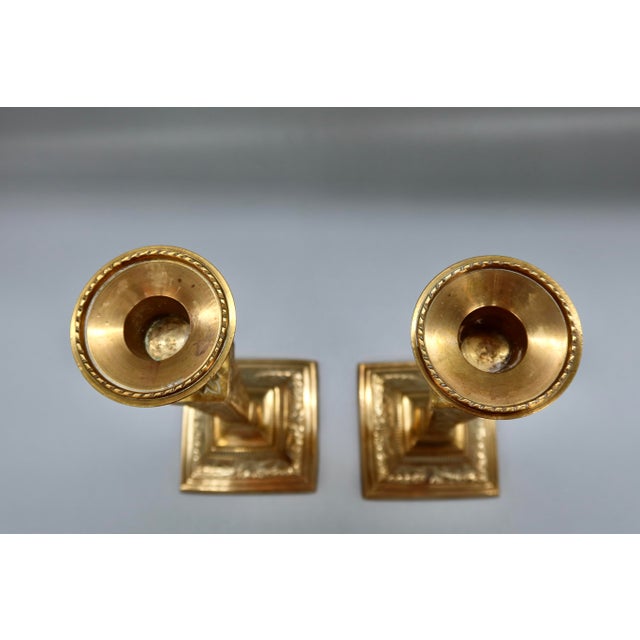 Antique French Brass Candlesticks, Pair — Louis XVI Style Repousse, Early 20th Century For Sale - Image 9 of 9