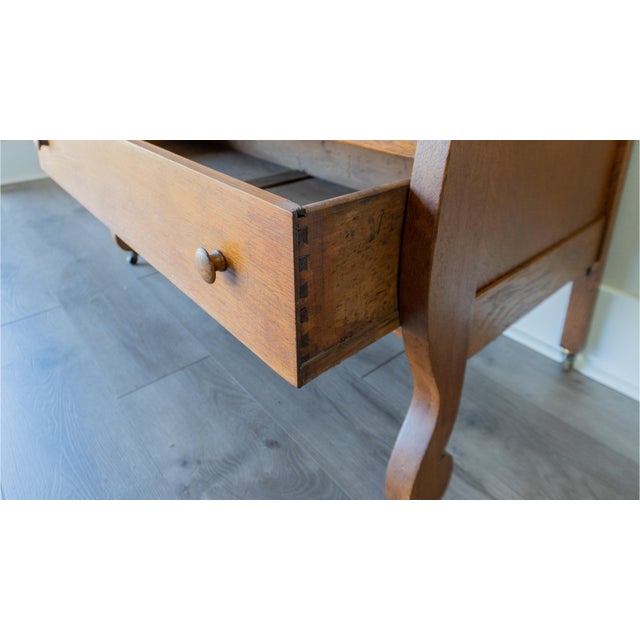 Antique American Empire Tiger Oak Sideboard With Mirror, Early 20th Century For Sale - Image 10 of 11