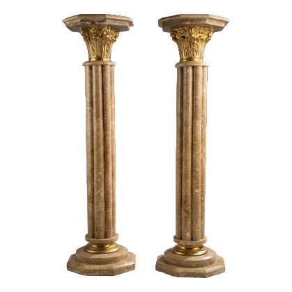 Baroque Marble and Brass Columns, Set of 2 For Sale