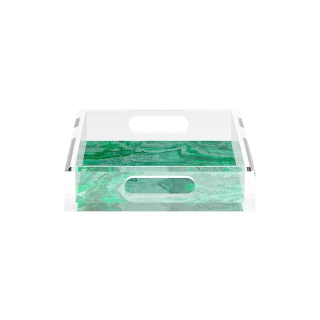 Agate Malachite Acrylic Rectangle Decorative Tray, Medium For Sale In Miami - Image 6 of 9