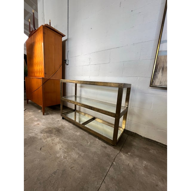 Milo Baughman Bronze and Glass Mid Century Tiered Italian Bar Cart For Sale - Image 4 of 11