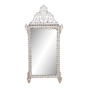 Antique All White Mother of Pearl Inlaid Mirror