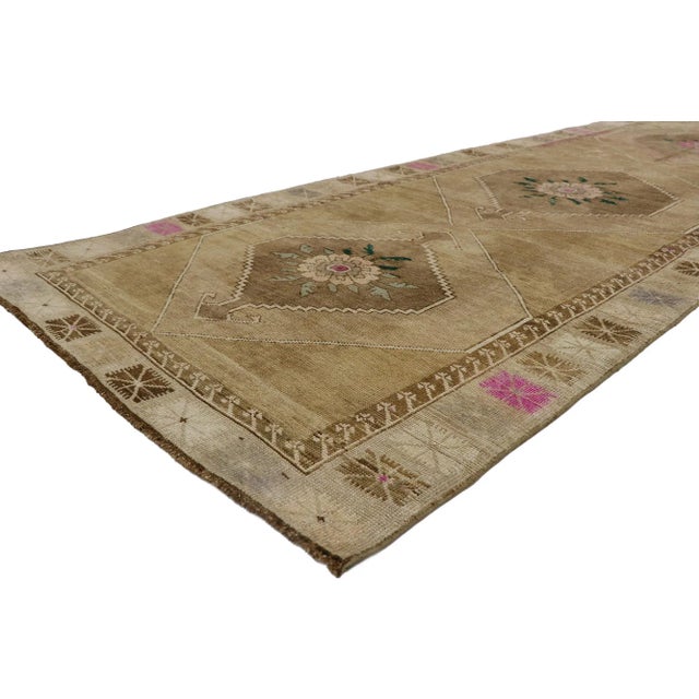 Vintage Turkish Kars Rug with Mid-Century Modern Style 04'07 x 12'06. With its warm hues and beguiling beauty, this hand-...