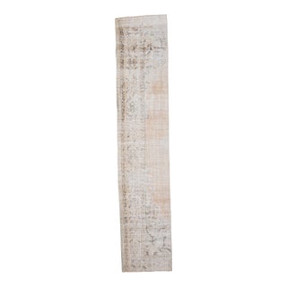 1970s Vintage Turkish Handmade Wool Cotton Beige Runner Rug For Sale