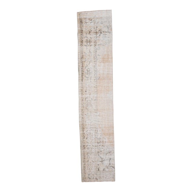 1970s Vintage Turkish Handmade Wool Cotton Beige Runner Rug For Sale