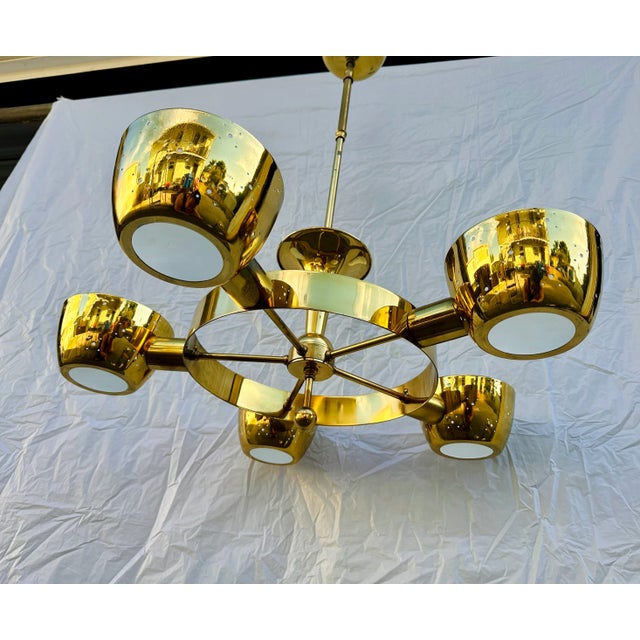 Metal Lightolier Chandelier After Gerald Thurston For Sale - Image 7 of 9