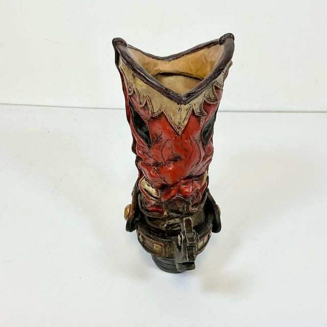 Mid-Century Rustic Western Americana Cowboy Boot Planter Vase For Sale - Image 10 of 11