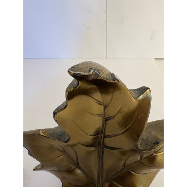 1960s Vintage Brass Maple Leaves Bookends - A Pair For Sale - Image 5 of 5