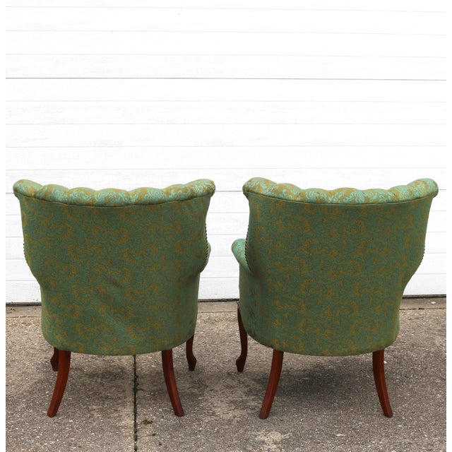 Vintage Channel Back Armchairs With Nail Head Trim and Cabriole Legs- A Pair For Sale - Image 12 of 12