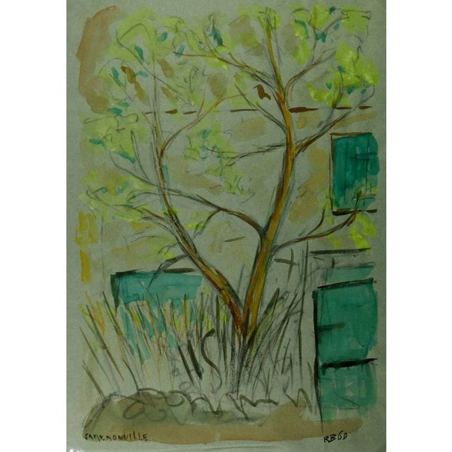 1960s Rb, Watercolor Landscape - Lone Tree in Front of House For Sale - Image 5 of 5