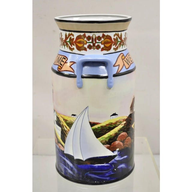Late 20th Century Vintage Nautical Painted Lighthouse and Flag Ceramic Umbrella Cane Holder For Sale - Image 11 of 11