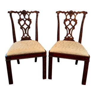 Vintage Jonathan Charles Chippendale Style Mahogany Dining Chairs - Pair For Sale