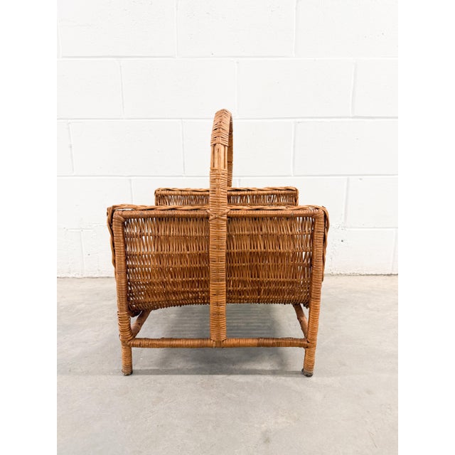 Mid 20th Century Vintage Wicker Footed Basket With Braided Edge Firewood and Magazine For Sale - Image 5 of 8