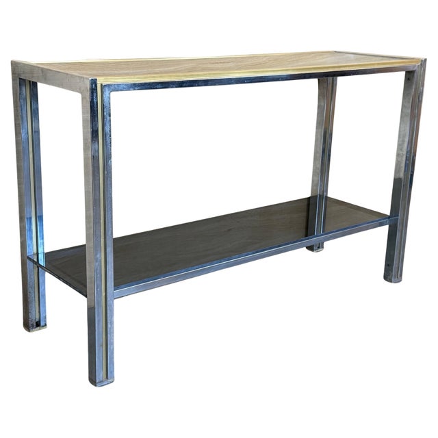 Mid 20th Century Rectangular Romeo Rega Two Tier Console Brass Gold Metal Silver Italian Design For Sale - Image 15 of 18