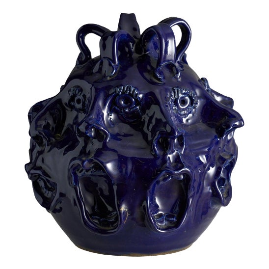 Hand-Crafted Organic Modern Ceramic Vessel with Faces by John Rezner, 2010 For Sale