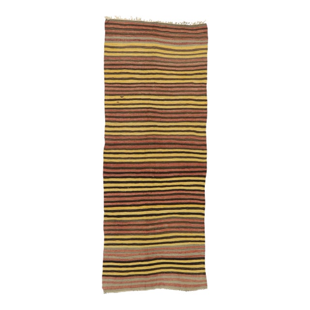 Vintage Turkish Striped Kilim Rug - 04'06 X 11'06 For Sale