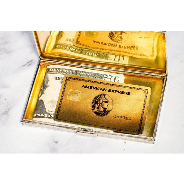 Gold Exceptional Art Deco Engine Turned Antique 14k Gold Stripe Sterling Silver Cigarette Card Case For Sale - Image 8 of 14