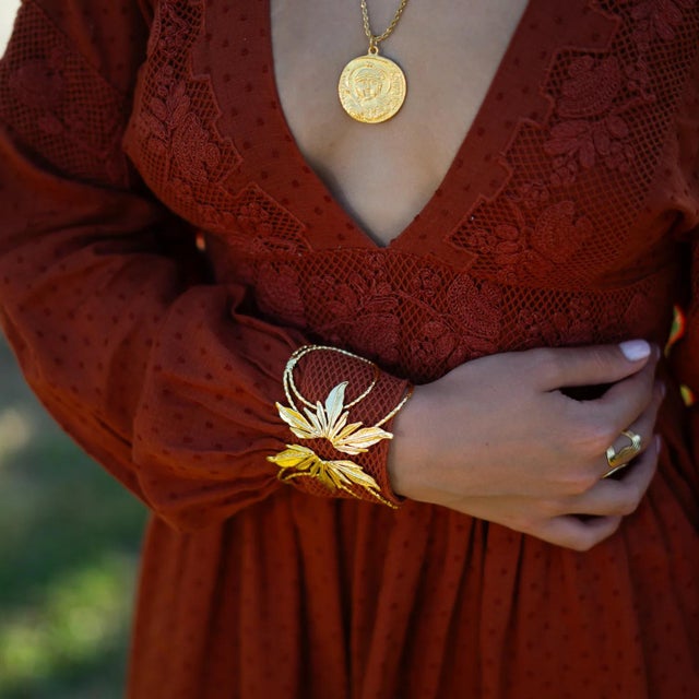 Contemporary Floral Spirit Gold Arm & Cuff Bracelet For Sale - Image 3 of 11