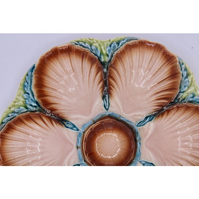 1940s 1940s French Art Deco Blue Green and Peach Ceramic Oyster Plate For Sale - Image 5 of 10