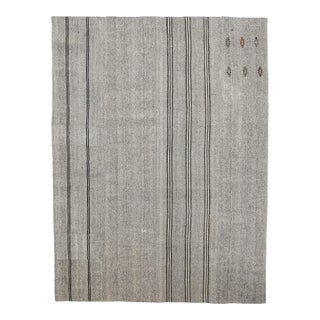 Mid 20th Century Gray Striped Large Vintage Kilim Rug For Sale