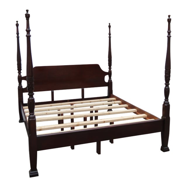 Carved Mahogany King Size Poster Bed 6366 For Sale