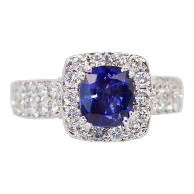 Burma Sapphire 18k Ring With Diamond Surround Size 6.5 For Sale