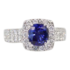 Burma Sapphire 18k Ring With Diamond Surround Size 6.5