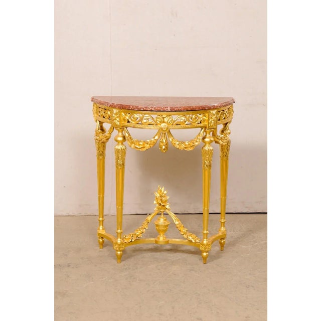 Neoclassical 19th Century Neoclassical Petite Marble top Gilt Console For Sale - Image 3 of 12