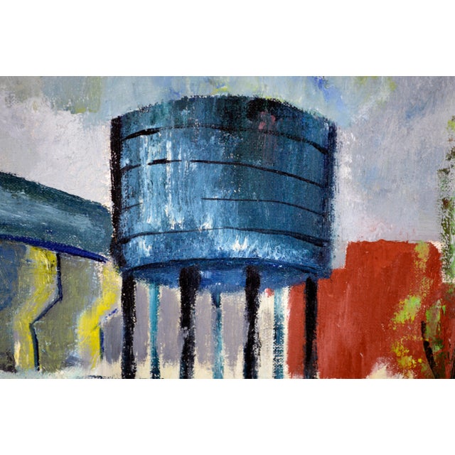 1960s Industrial Landscape With Trees in Oil on Linen by Doris Lyons Hoover For Sale - Image 5 of 8