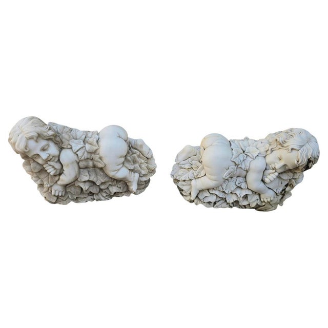 Italian Artist, Cherub Sculptures, Late 20th Century, Marble, Set of 2 For Sale - Image 11 of 11