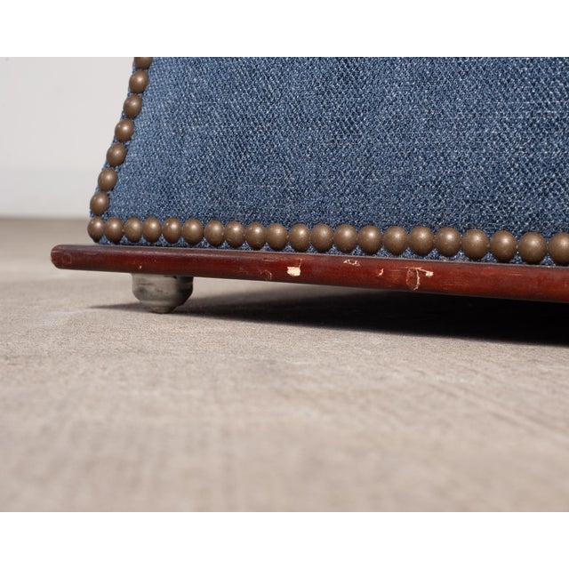 Ralph Lauren 'Florence' Storage Ottoman in Damask Blue Linen For Sale - Image 16 of 18