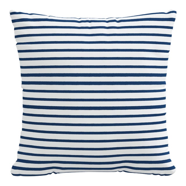 18" Indoor/Outdoor Pillow in Navy Nautical Stripe For Sale