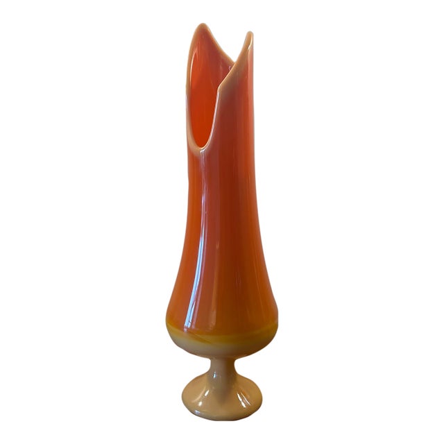 1960s l.e. Smith Bittersweet Orange Simplicity Pedestal Swung Vase For Sale