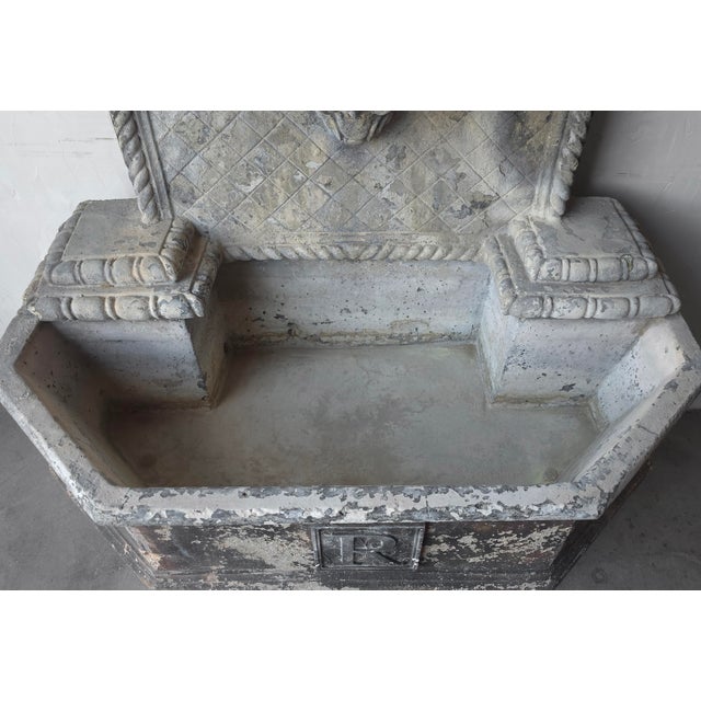 Aged Cast Stone Lions Head Wall Spitting Garden Fountain For Sale - Image 10 of 14