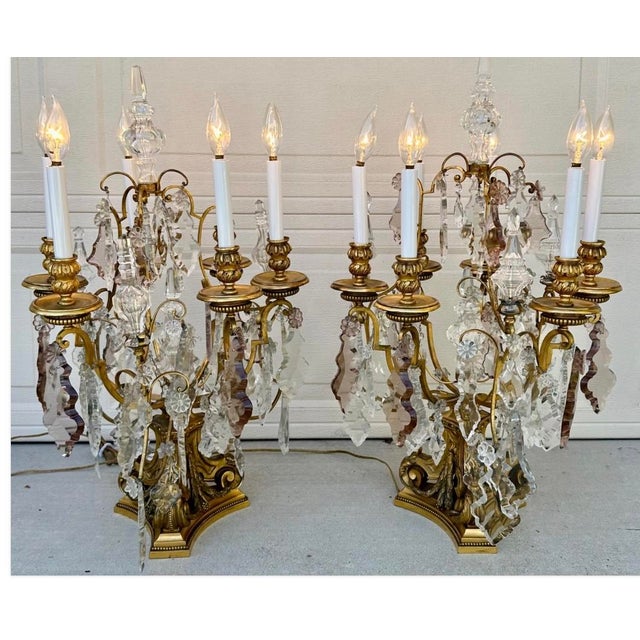 Late 19th Century 19th Century E. F. Caldwell Gilt Bronze & Baccarat Crystal Girandole Table Lamps - a Pair For Sale - Image 5 of 18