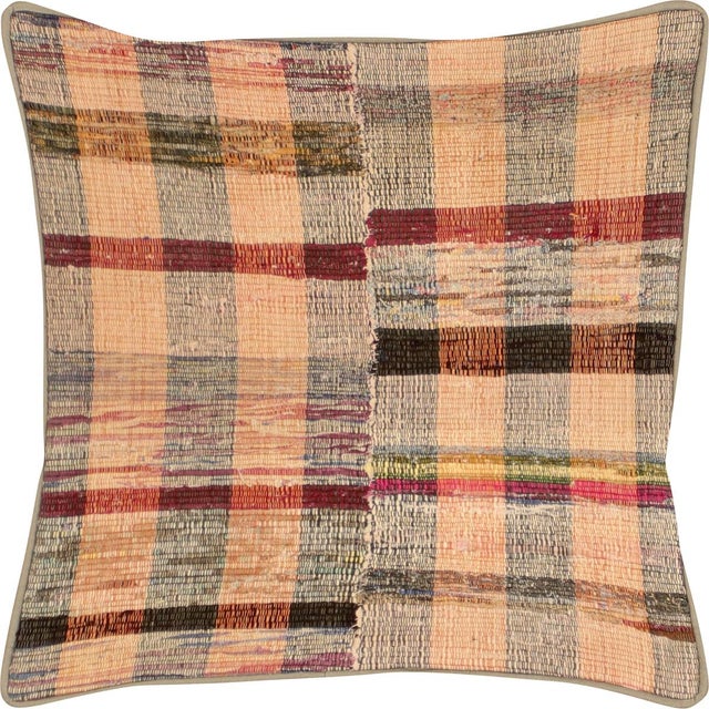 1960s Turkish Rag Pillow. Sewn with fragments of vintage hand made Anatolian cotton & linen kilims. Fiber fill. 523126