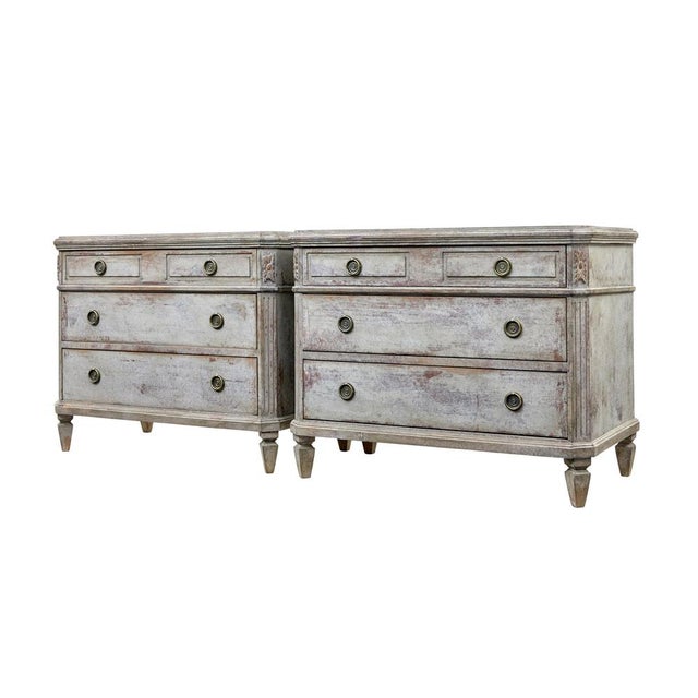 Late 19th Century Antique Swedish Hand Painted Chest of Drawers, 1870, Set of 2 For Sale - Image 5 of 11