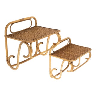 Mid-Century Rattan & Wicker Wall Shelf by Franco Albini, Italy, 1960s For Sale