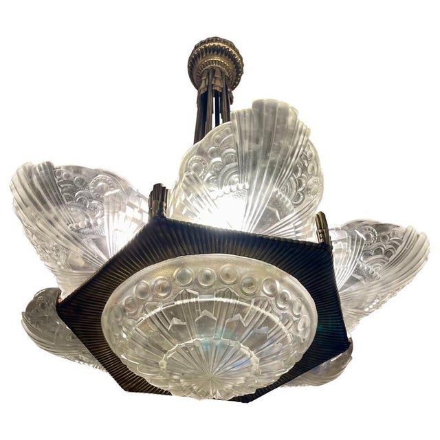 Bronze and Glass Pendant by Georges Leleu, France, 1930 For Sale - Image 15 of 15